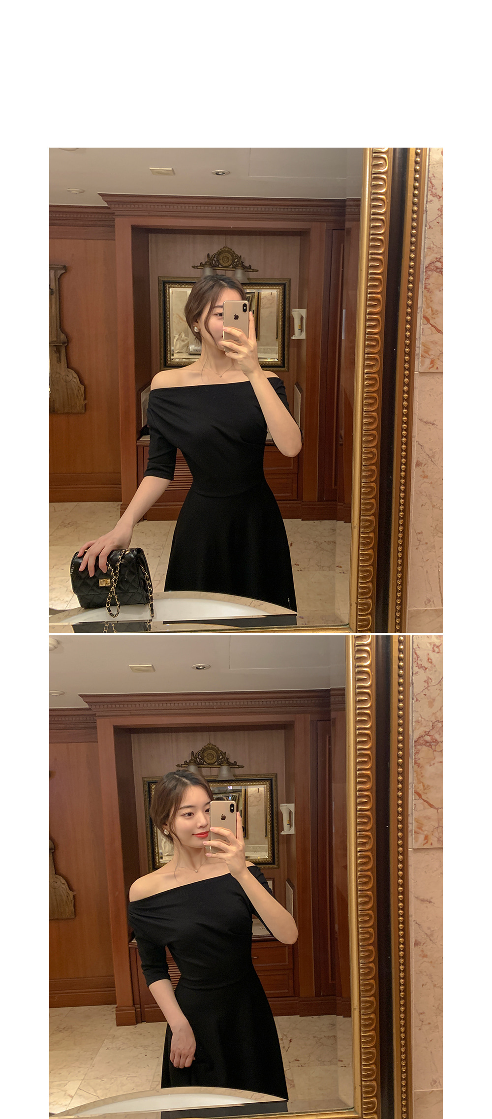 MA-1 オフショルフレアワンピース ブラック オフショルロング