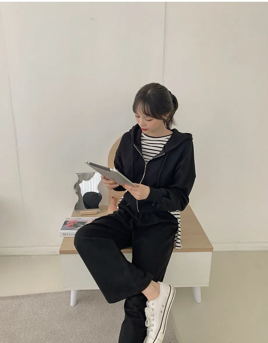 리리앤코 샤무트 후드 밴딩 팬츠 투피스 세트