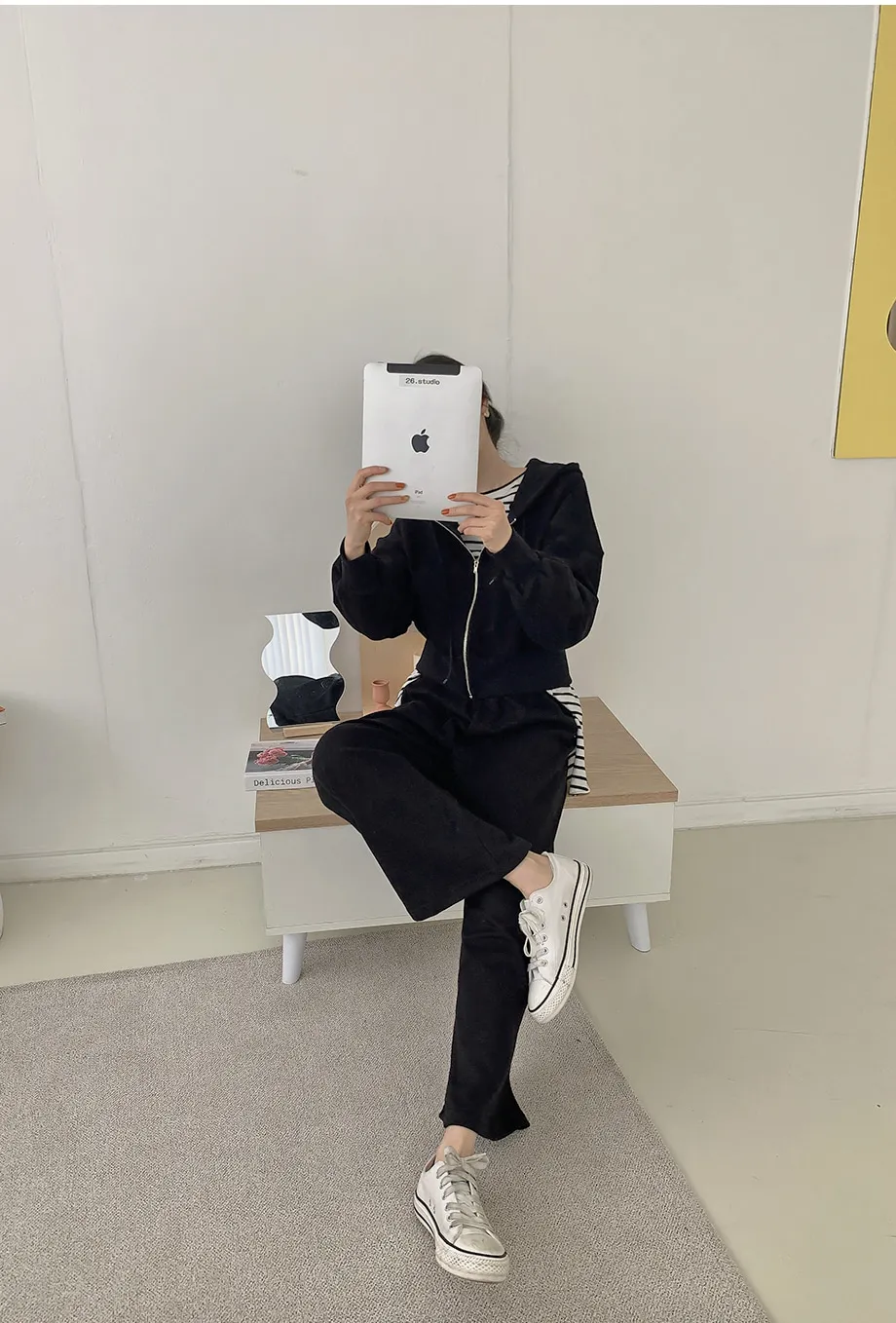 리리앤코 샤무트 후드 밴딩 팬츠 투피스 세트