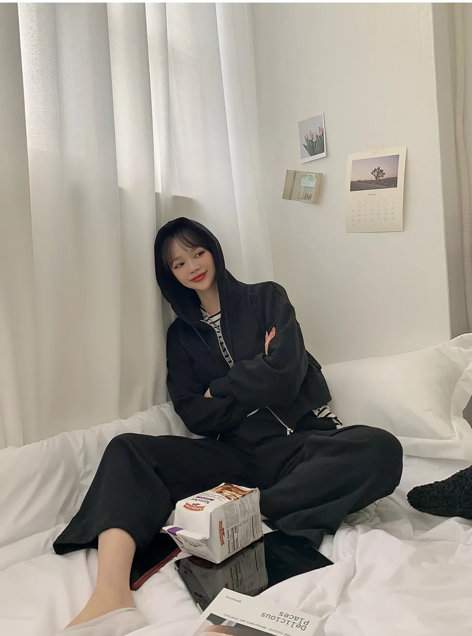 리리앤코 샤무트 후드 밴딩 팬츠 투피스 세트