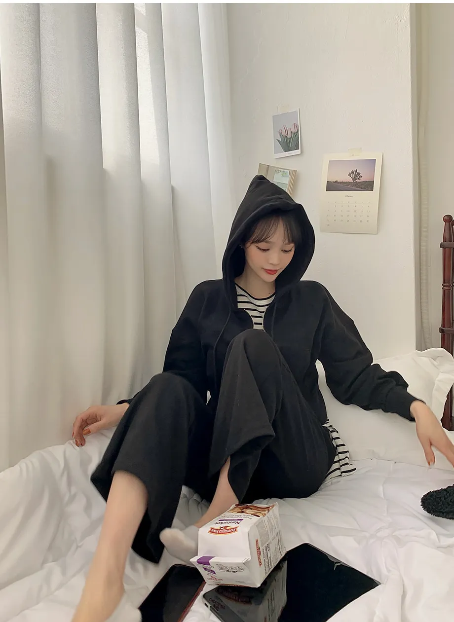 리리앤코 샤무트 후드 밴딩 팬츠 투피스 세트