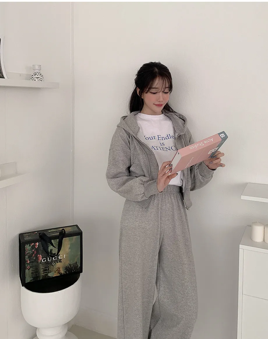 리리앤코 샤무트 후드 밴딩 팬츠 투피스 세트