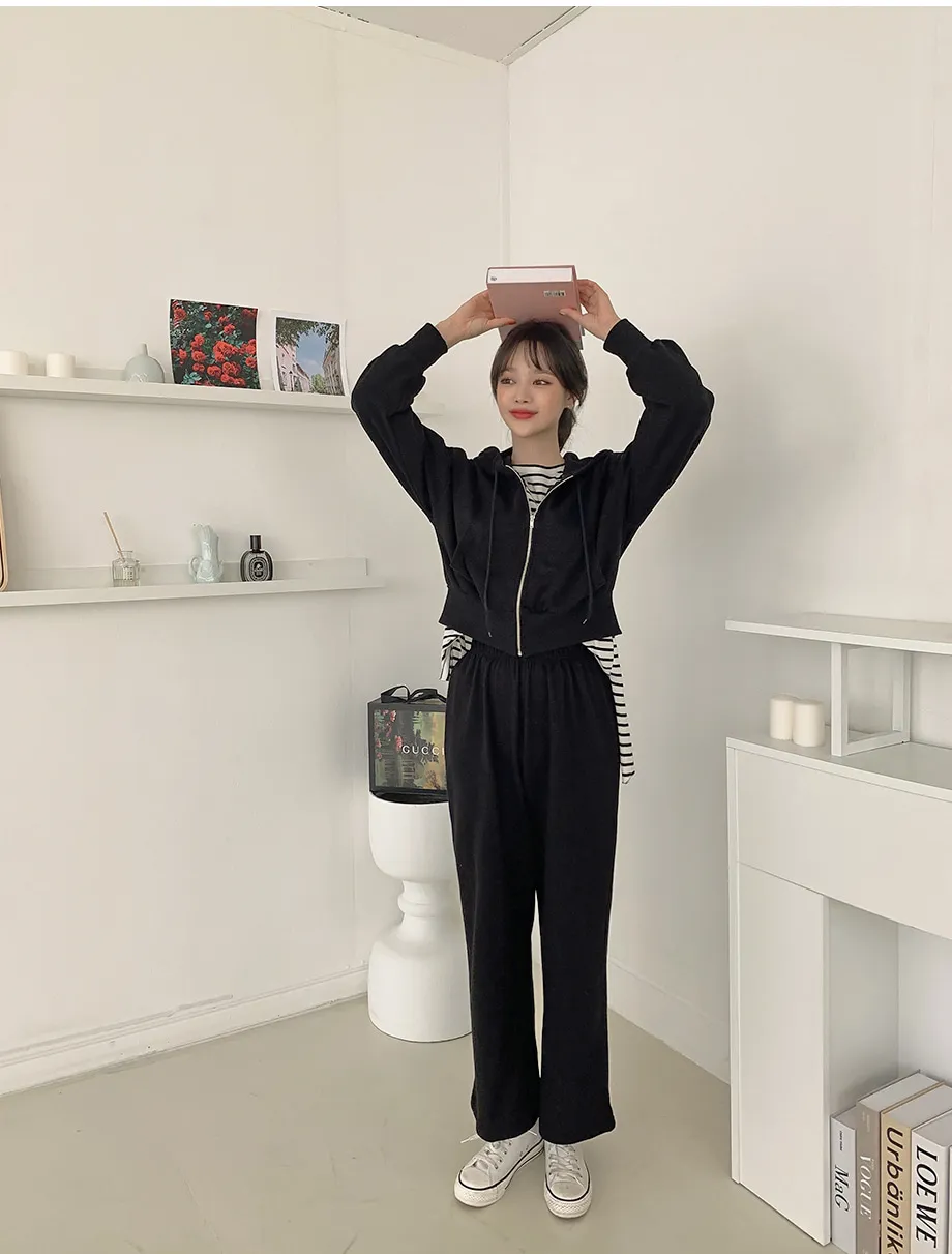 리리앤코 샤무트 후드 밴딩 팬츠 투피스 세트