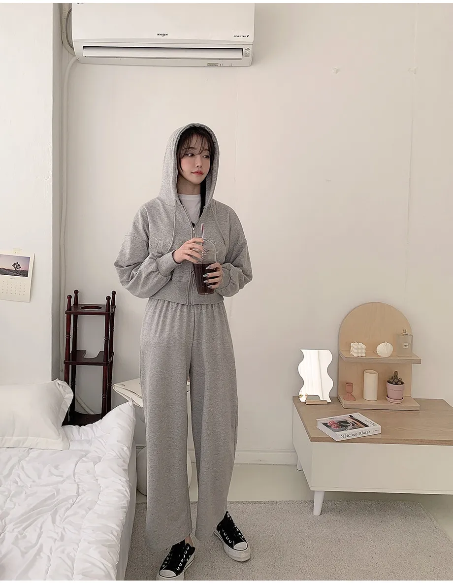 리리앤코 샤무트 후드 밴딩 팬츠 투피스 세트
