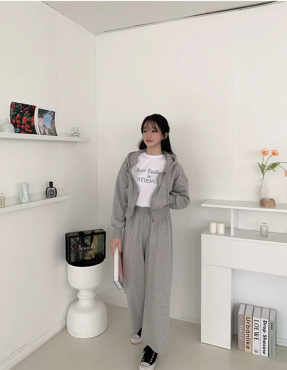 리리앤코 샤무트 후드 밴딩 팬츠 투피스 세트