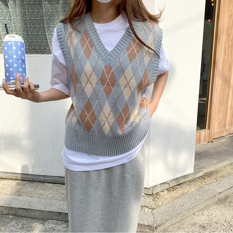 アーガイルチェックニットベスト | レディースファッション通販 - DHOLIC