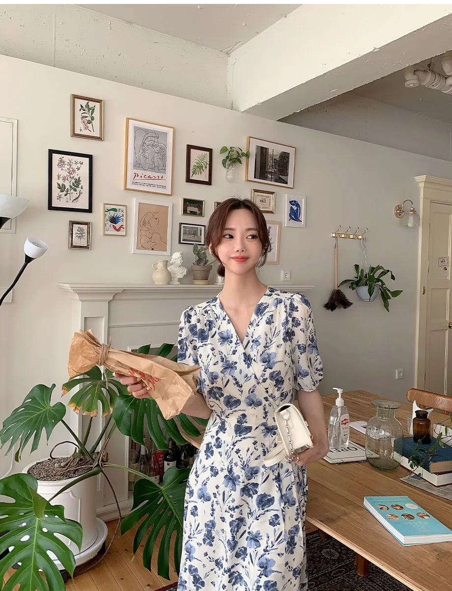 리리앤코 클루딩 브이넥 플라워 랩 원피스
