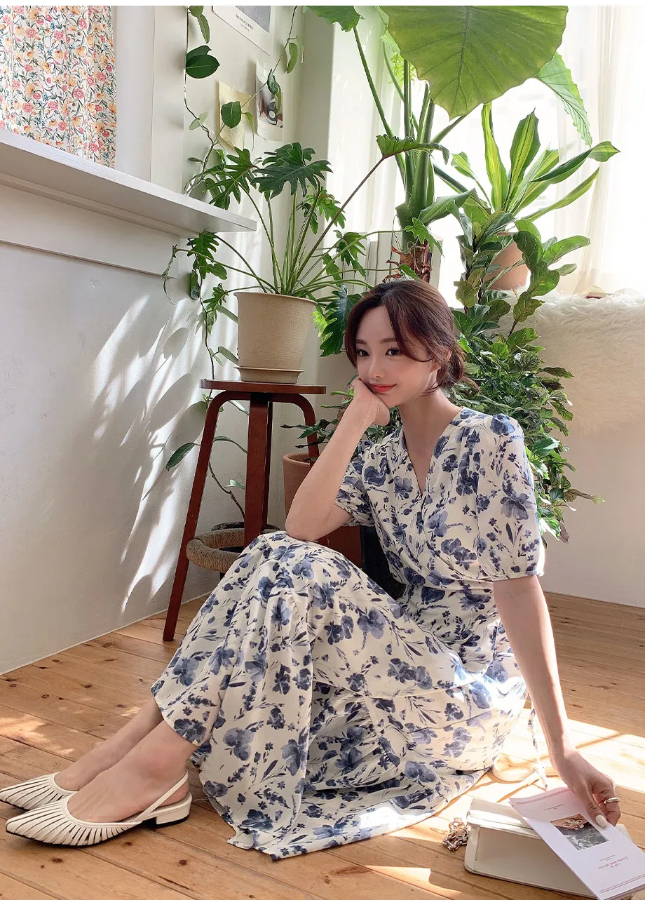 리리앤코 클루딩 브이넥 플라워 랩 원피스