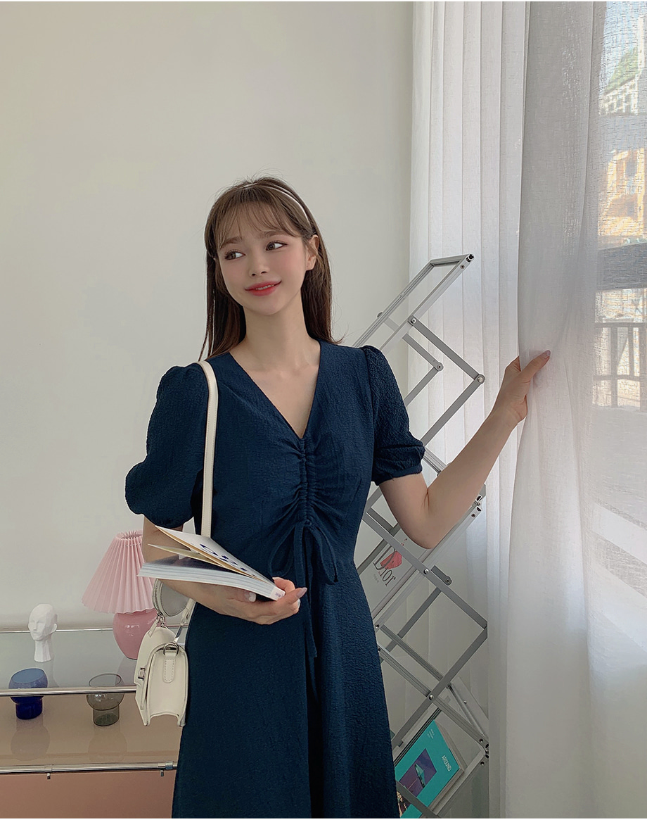CHICWISH★前ボタンVネックシャーリングワンピース☆ Vネックシャーリングドットワンピース | レディースファッション
