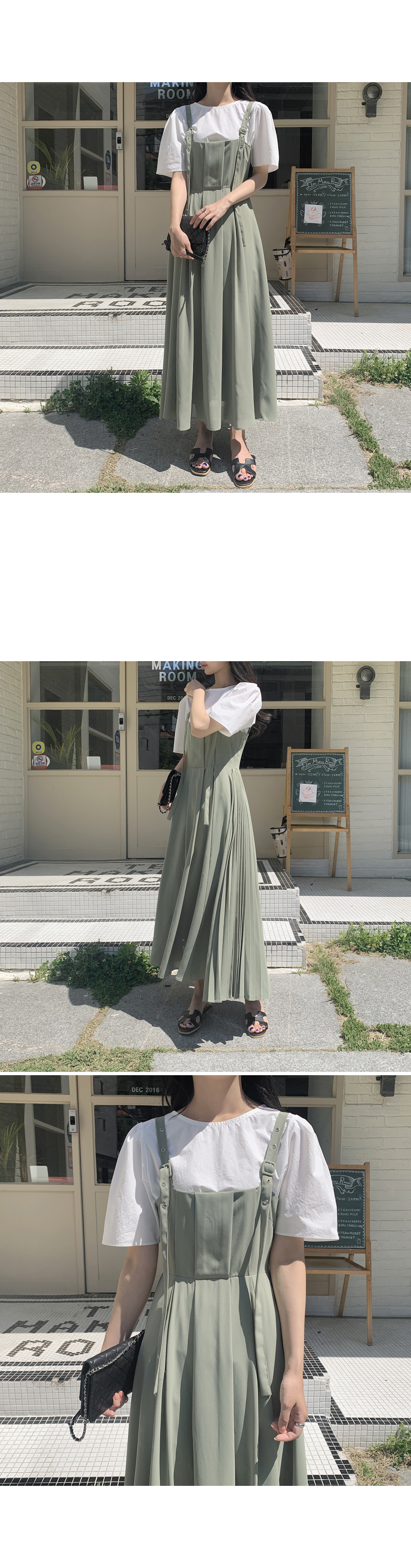 ロングストラッププリーツワンピース | レディースファッション