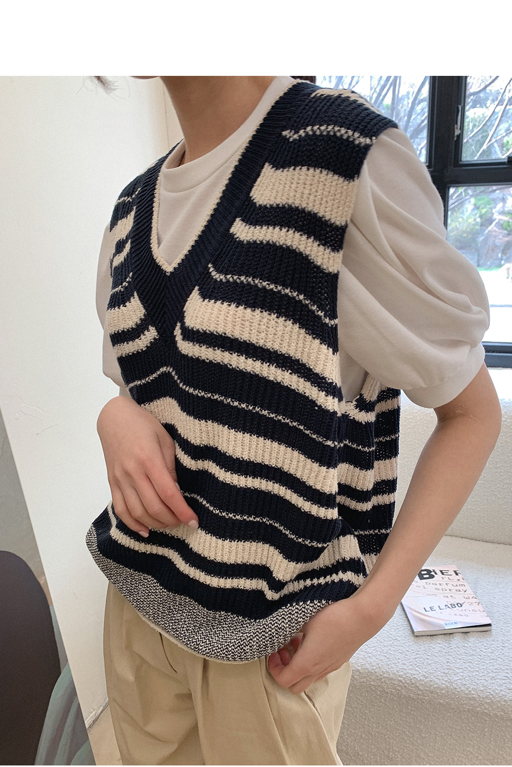 【Y99】未使用 HYKE ボーダーニットベスト 1102868_info_20210426_154655_1