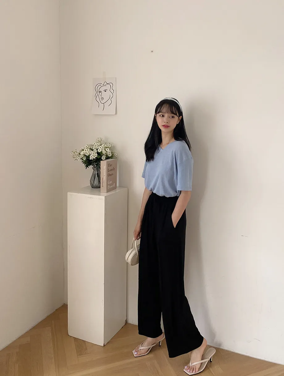 리리앤코 멜튼 밴딩 핀턱 와이드 팬츠