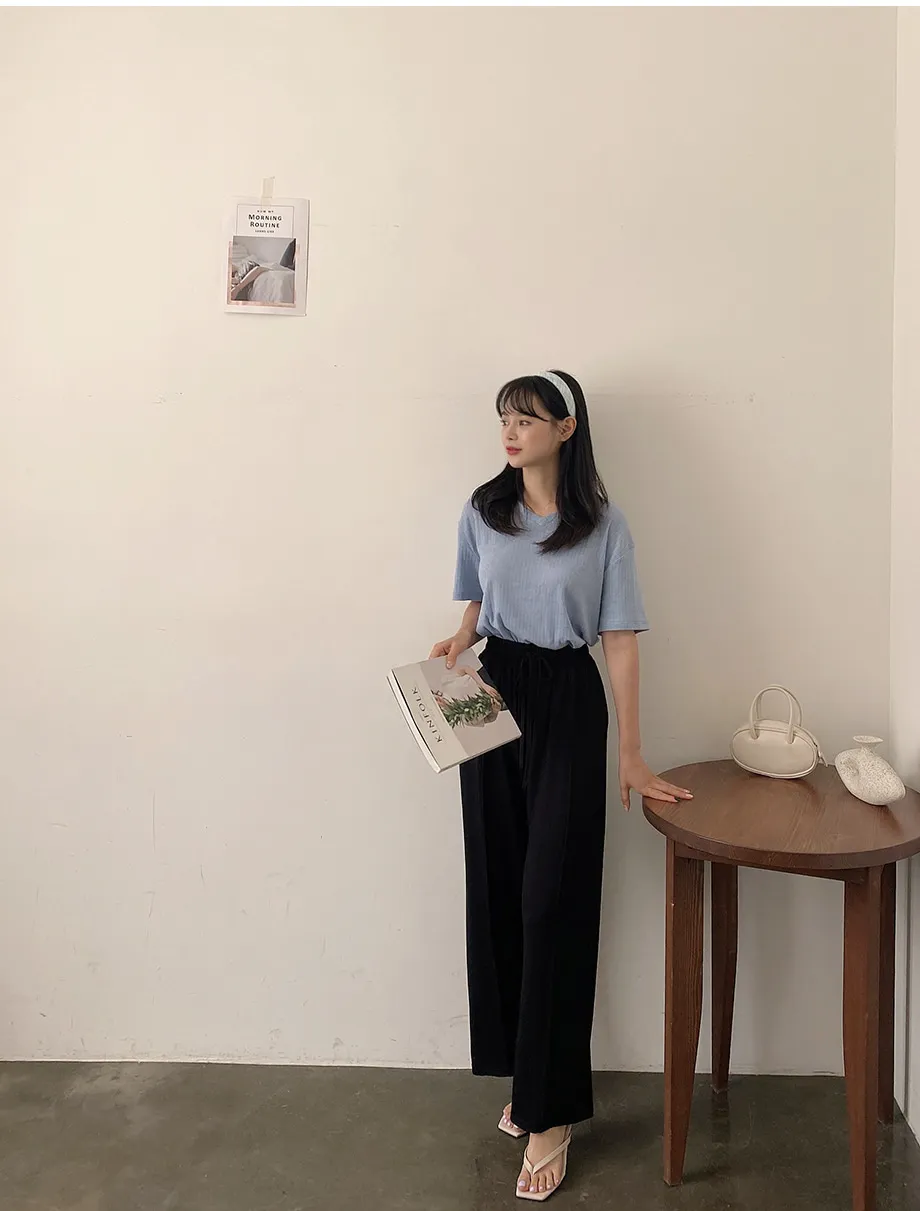 리리앤코 멜튼 밴딩 핀턱 와이드 팬츠