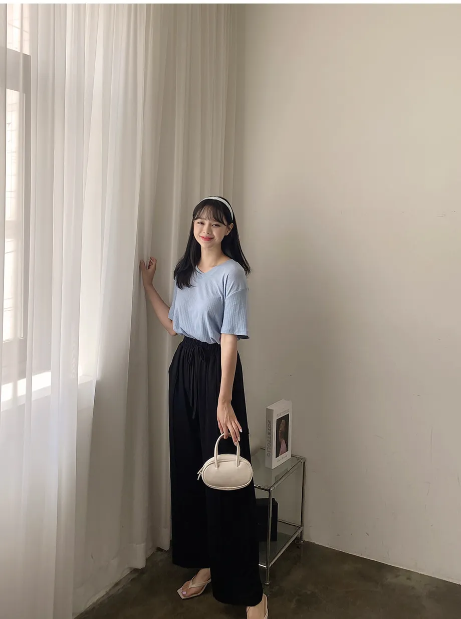 리리앤코 멜튼 밴딩 핀턱 와이드 팬츠