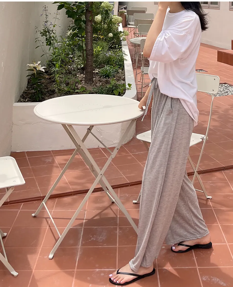 리리앤코 멜튼 밴딩 핀턱 와이드 팬츠