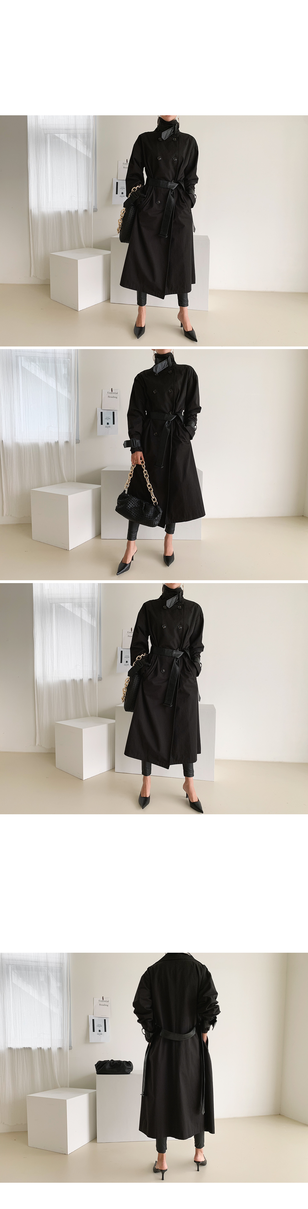 ベルト付レザー調コントラストトレンチコート | レディース