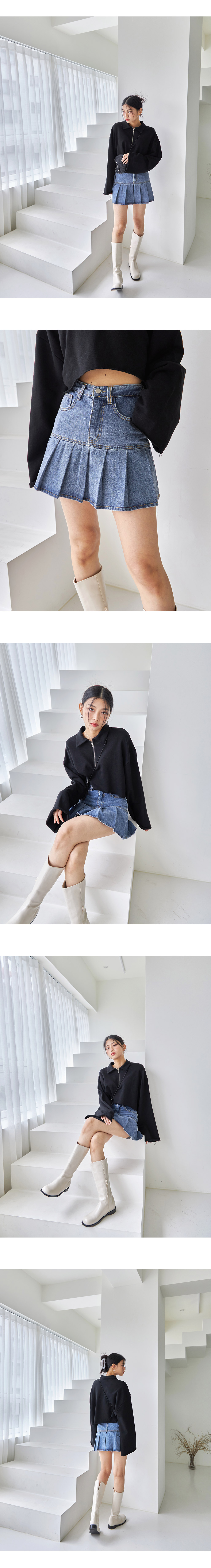 プリーツキュロットデニムショートパンツ | レディース