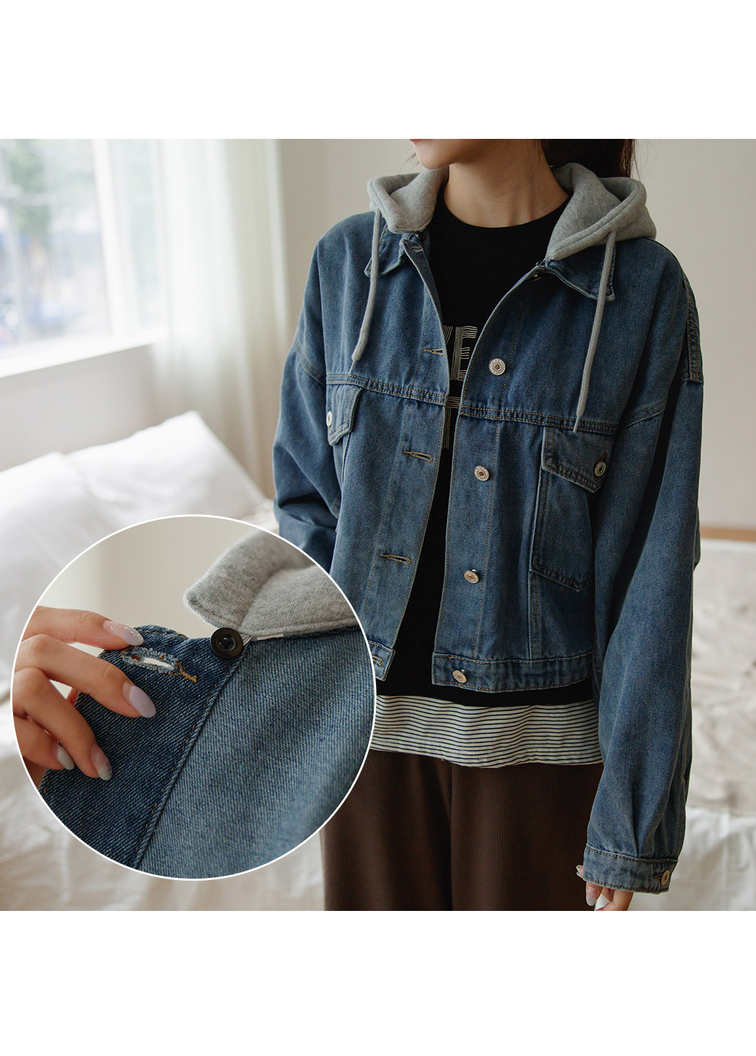 デニムフーディージャケット WYM LIDNM デニムジャケット gジャン VINTAGE WASHED DENIM ZIP