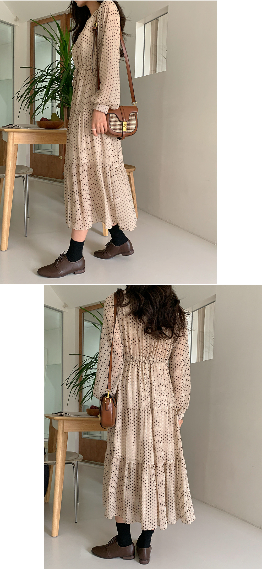 ★minagram★ シフォンティアードスモックワンピース ドロストティアードシフォンワンピース | レディース