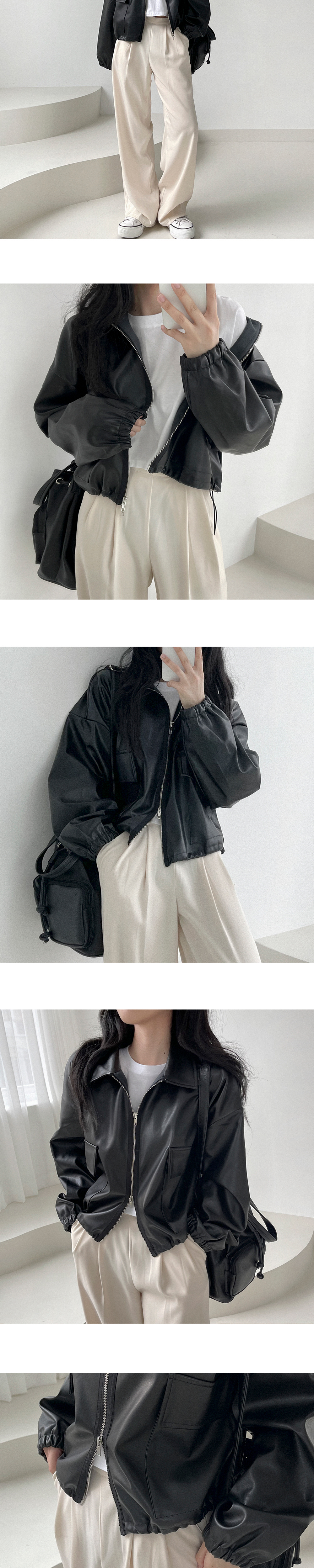 レザー調ジップアップカラージャケット・p280083