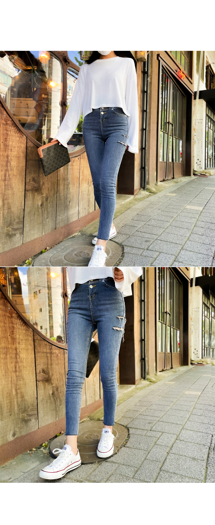 サイドカットダメージスキニーデニムパンツ | レディース
