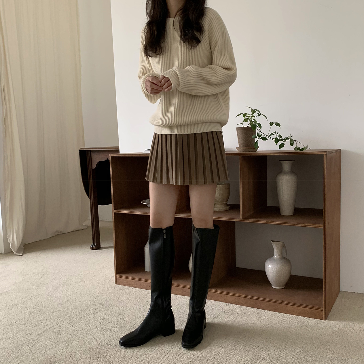 スクエアトゥローヒールロングブーツ | レディースファッション通販