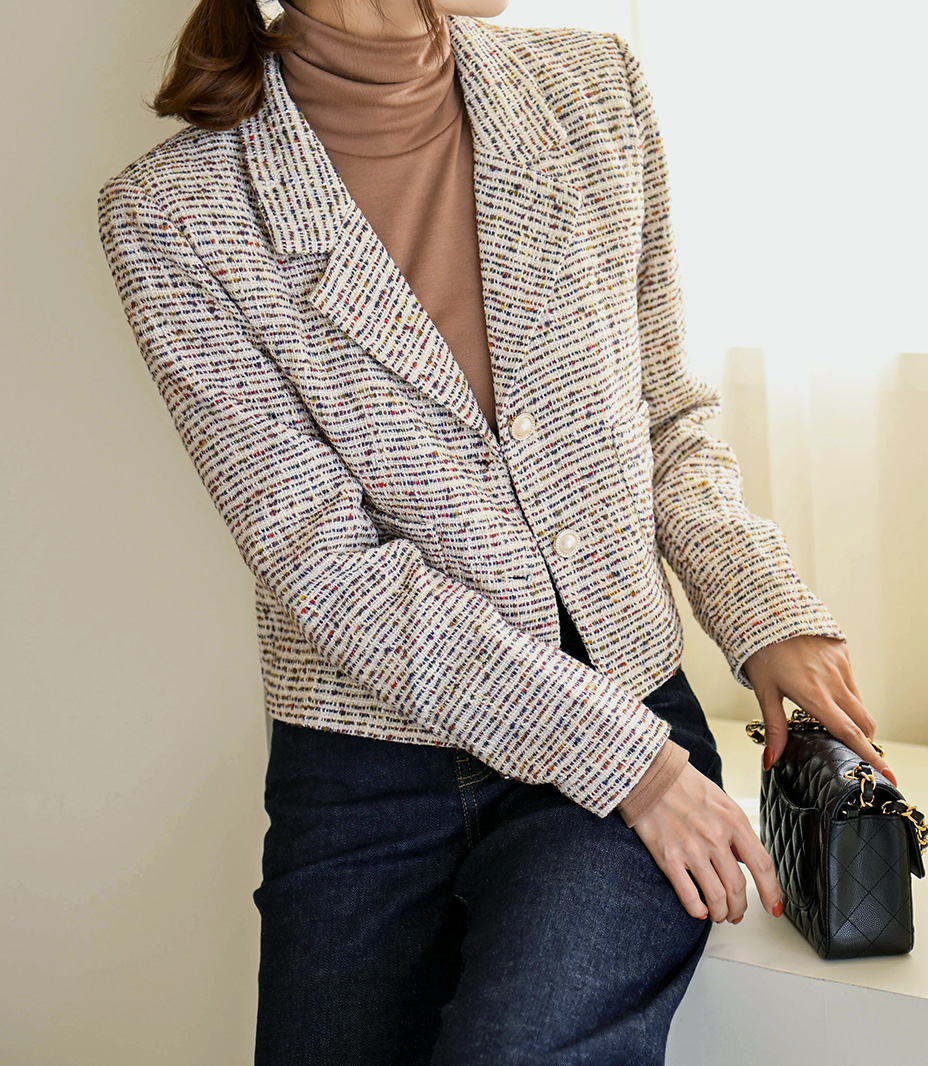 肩パッドツイードクロップドジャケット | レディース