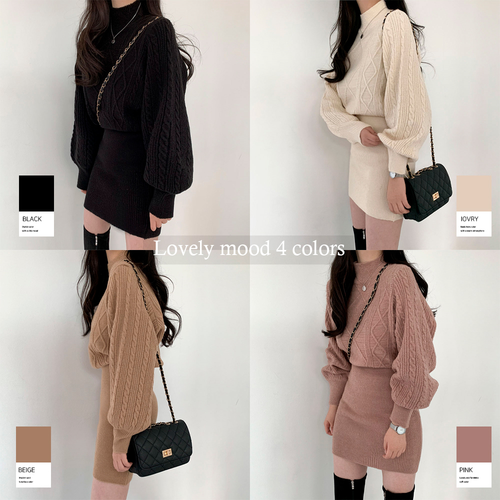 可愛い パフスリーブ ワンピース  ケーブル ミニワンピース SLY | FRONT RIBBON PUFF SLEEVE ワンピース (ワンピース(ミニ