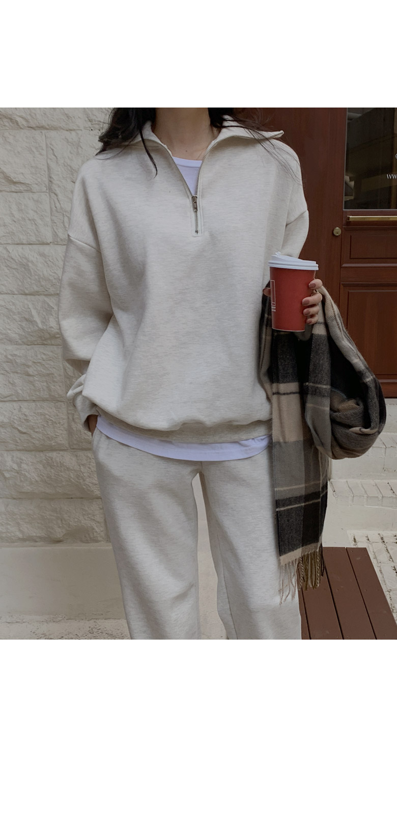 裏起毛ハーフジップスウェット&パンツSET | レディースファッション