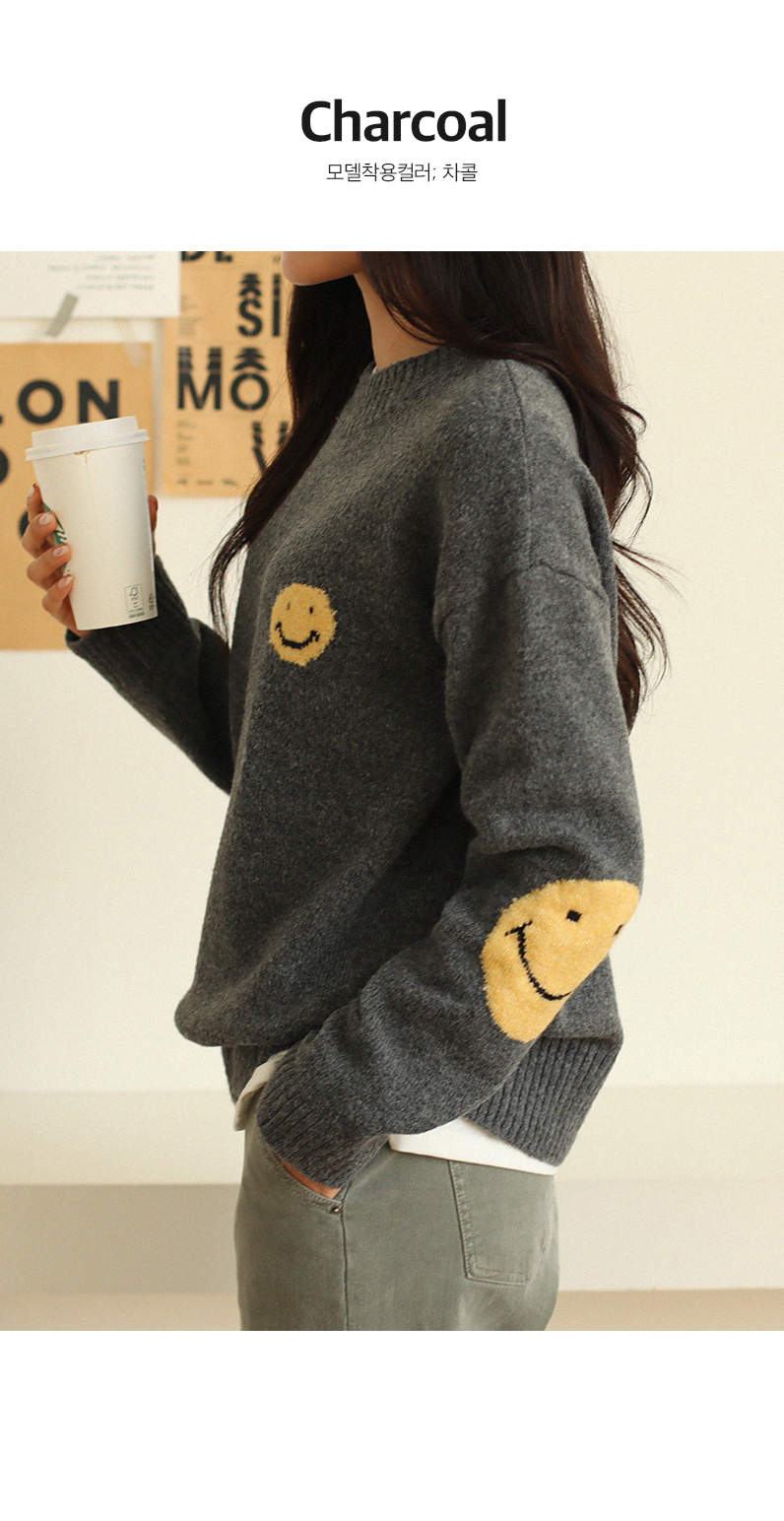 スマイルマークラウンドネックニット | レディースファッション通販