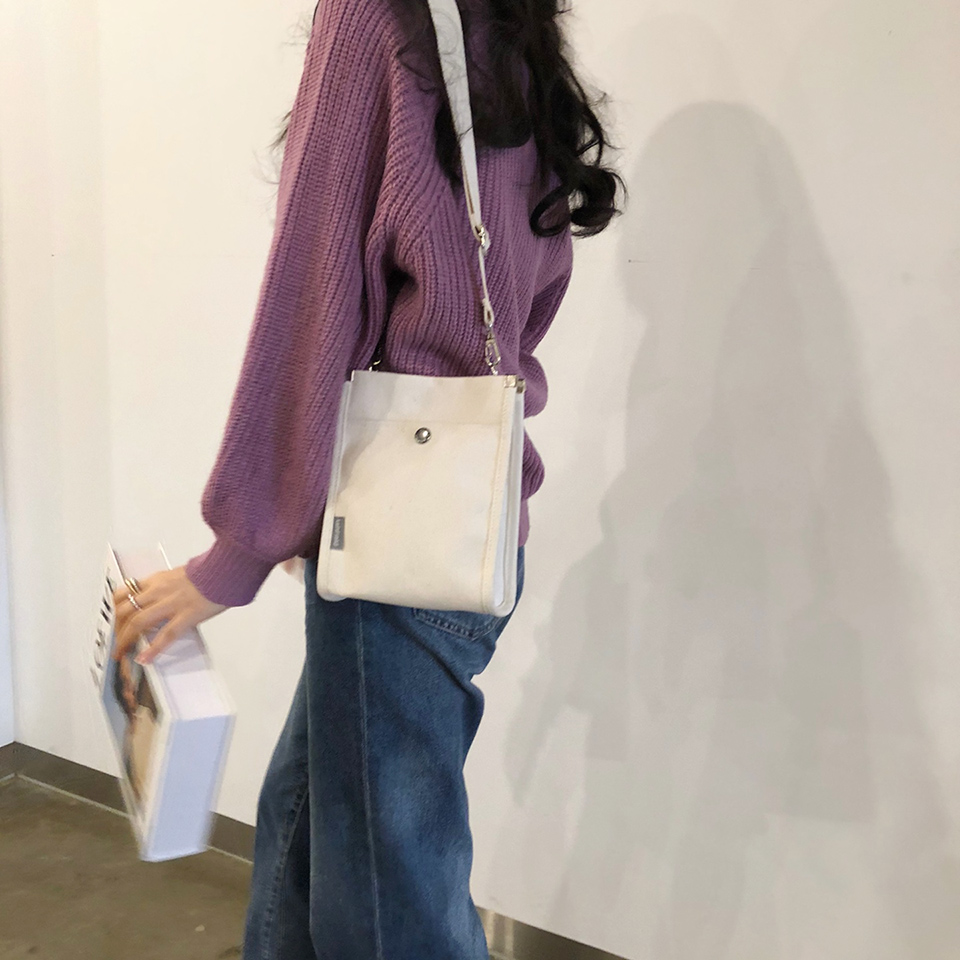 ストラップ付スクエアキャンバスショルダーバッグ | レディース