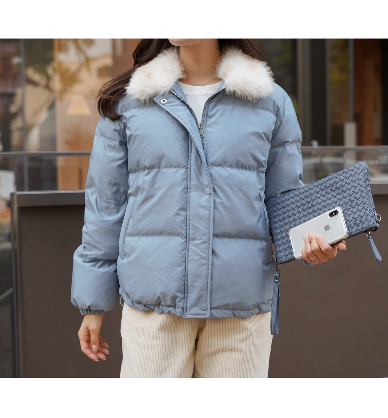 ☆秋冬新品☆ 50%ホワイトダックダウン 人工ファー襟 厚い ゆったり　つやつや レディース 中長セクション コート 均ヤード AS170 フェイクファー ホワイト（白）系 ダウンジャケット・コート