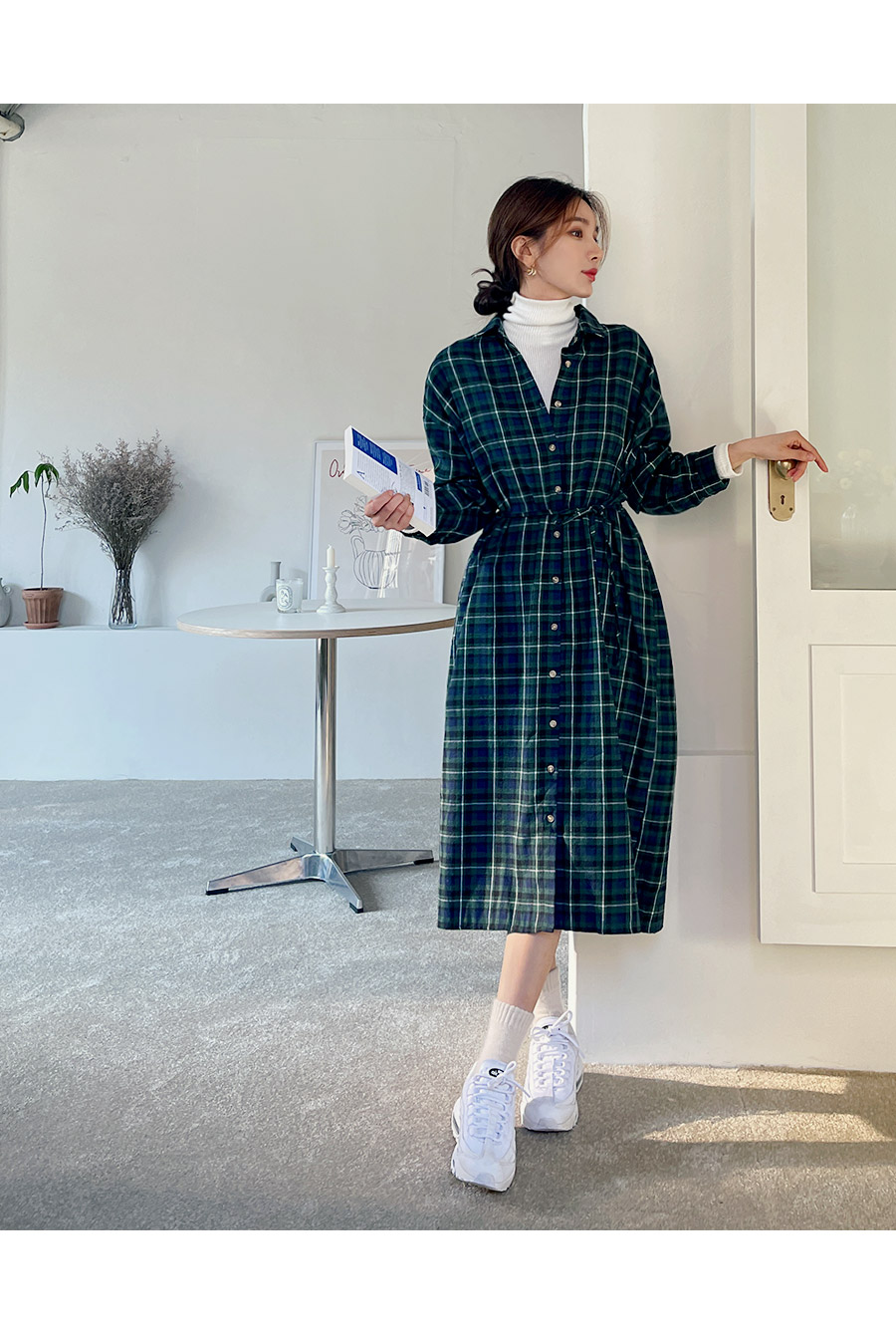 ストラップ付タータンチェックシャツワンピース | レディース