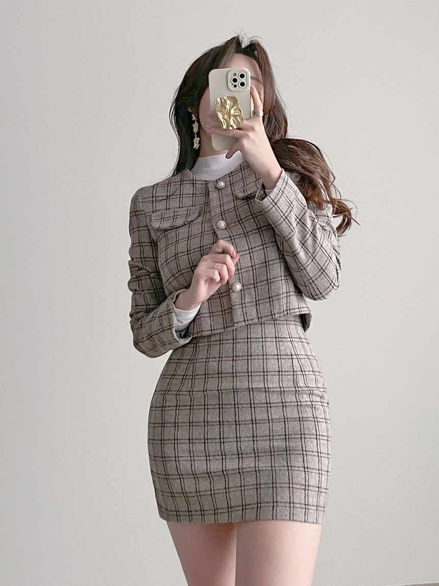クロップドチェックジャケット&ミニスカートSET | レディース