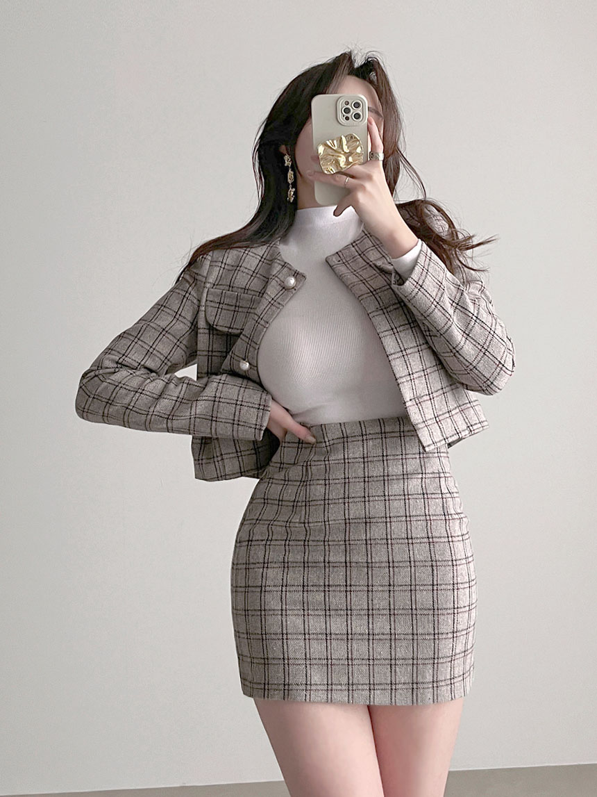 クロップドチェックジャケット&ミニスカートSET | レディース