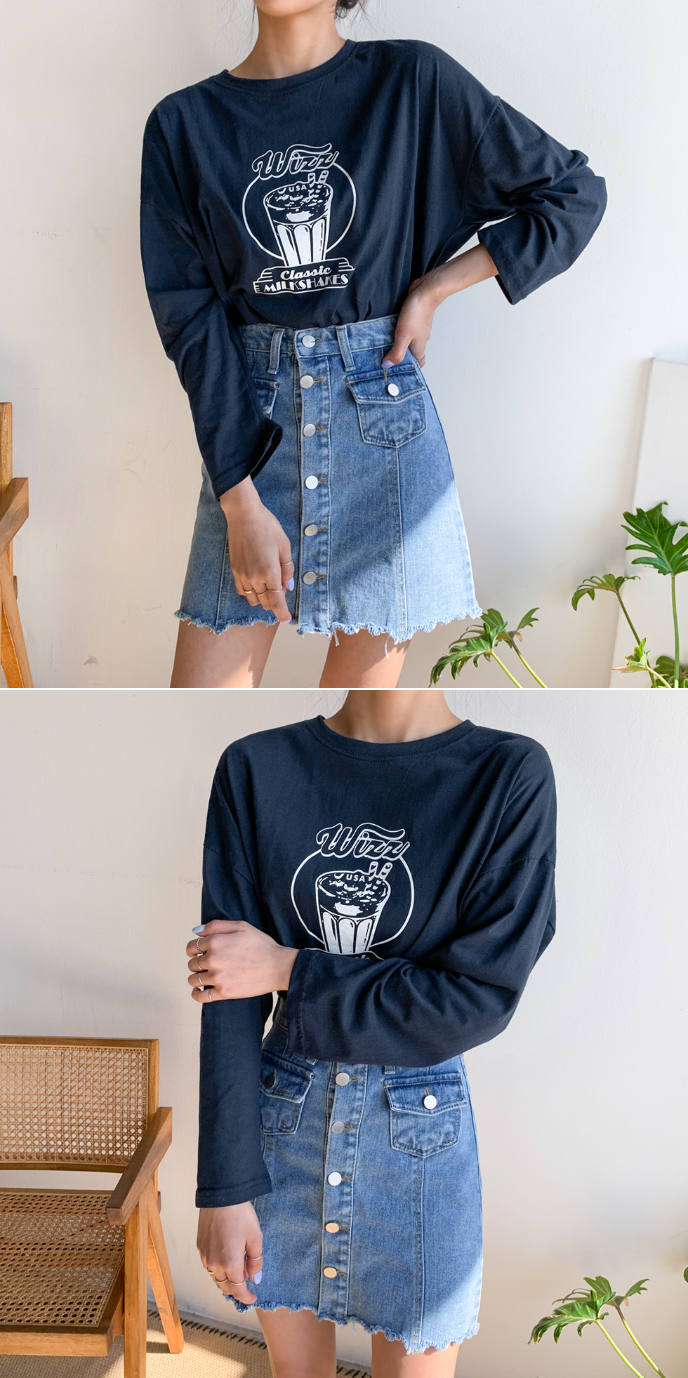 フロントボタンデニムミニスカート | レディースファッション通販 - DHOLIC