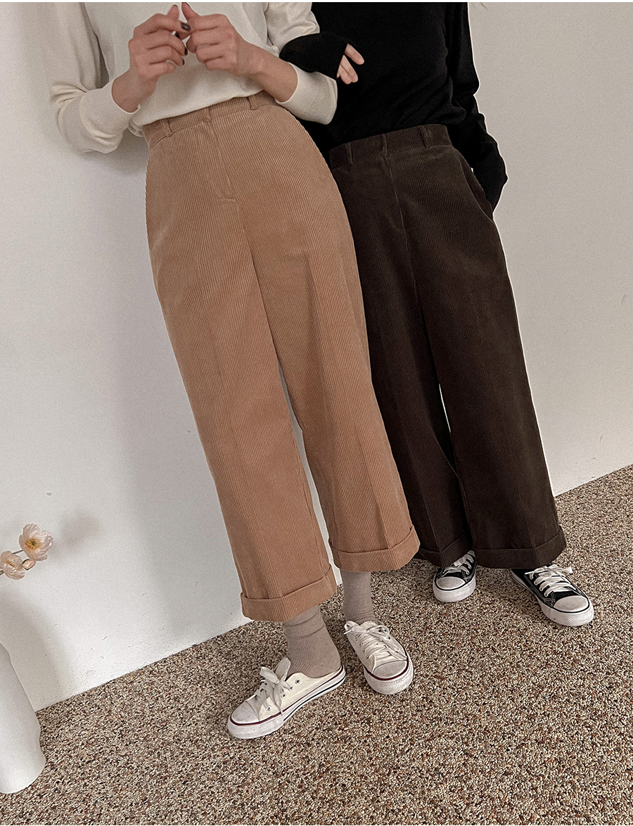 異素材ミックス コーデュロイ パンツ ロールアップ☆２色 ロールアップワイドコーデュロイパンツ | レディース