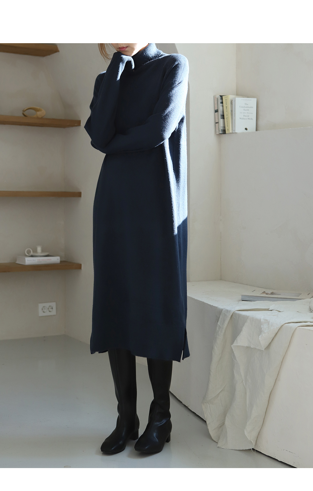 カシミヤ混タートルネックニットワンピース | レディースファッション