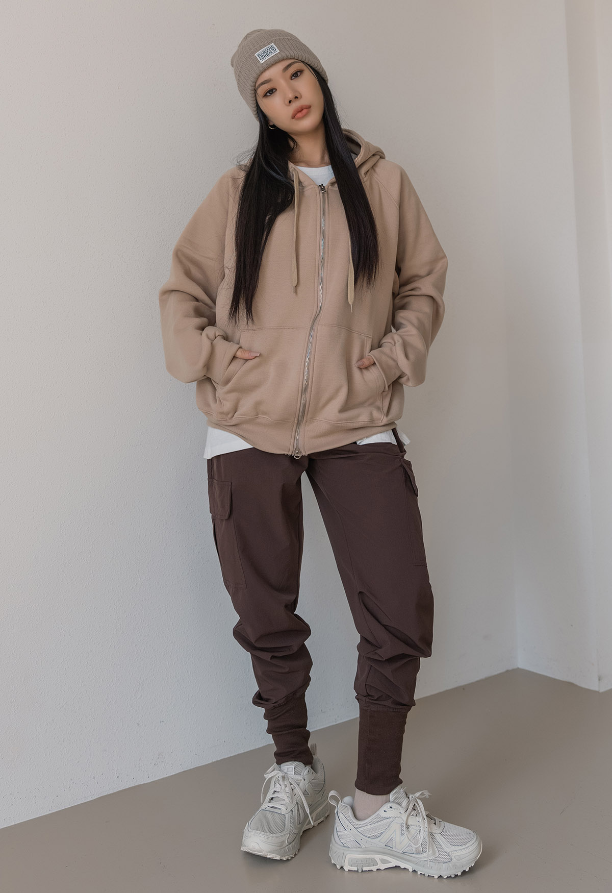 裏起毛ダブルジップパーカー(ベージュ) | レディースファッション通販