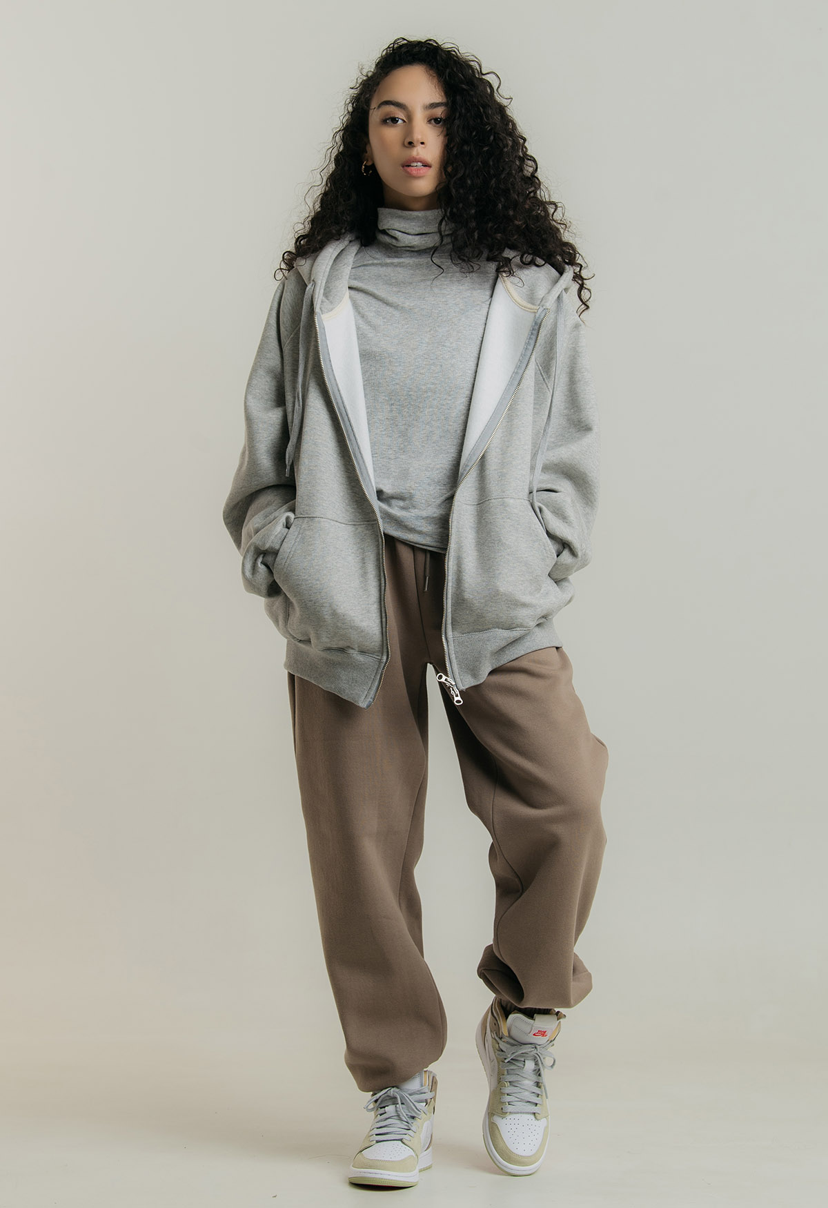 裏起毛ダブルジップパーカー(グレー) | レディースファッション通販