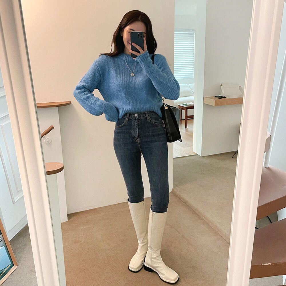 セミクロップドニット(ブルー) | レディースファッション通販 - DHOLIC