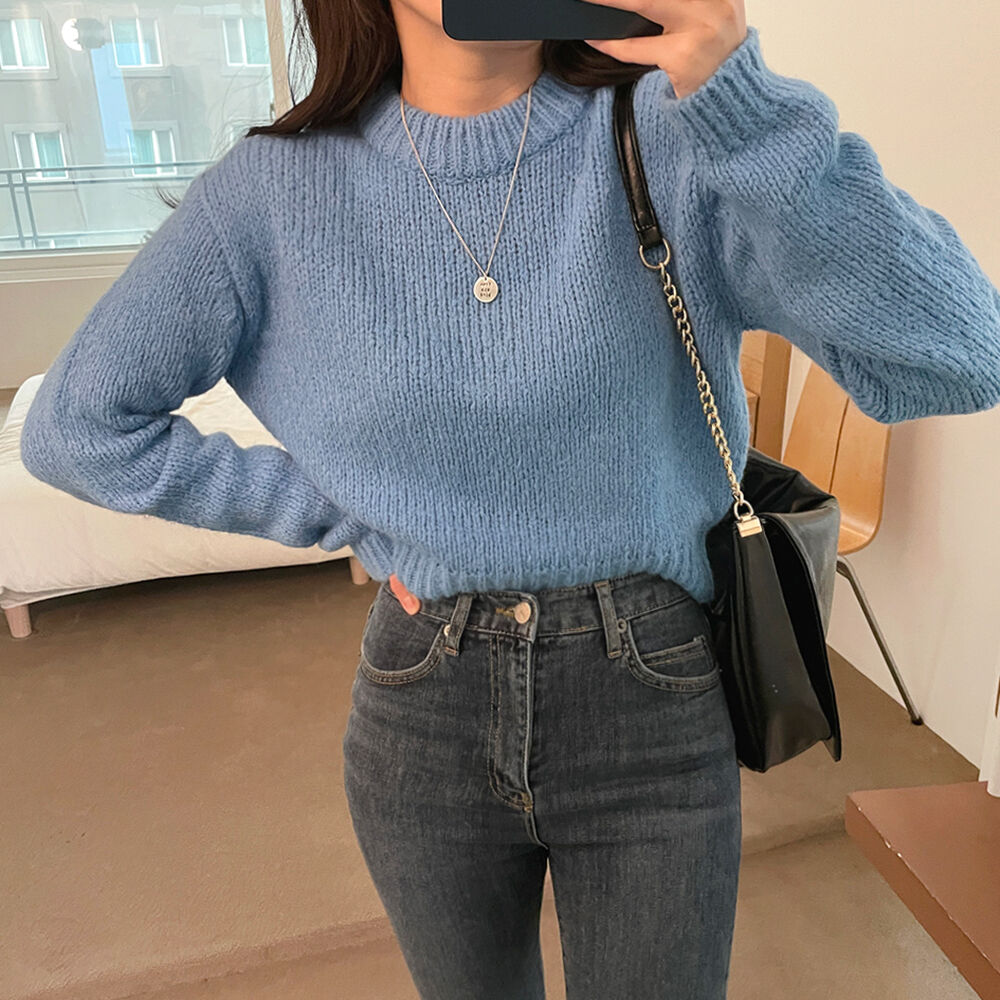 セミクロップドニット(ブルー) | レディースファッション通販 - DHOLIC