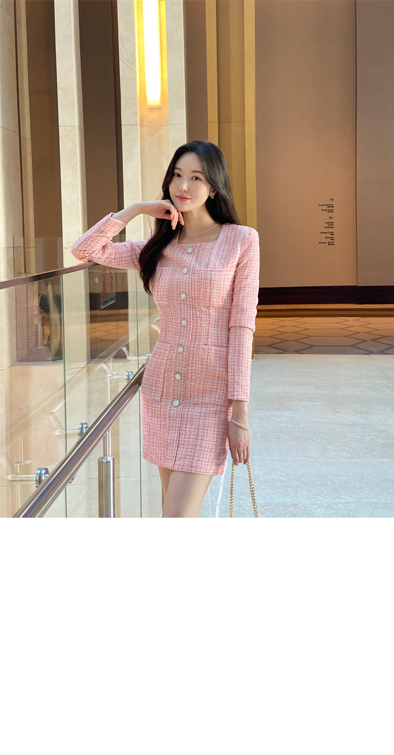 スクエアネックツイードワンピース | レディースファッション通販 - DHOLIC