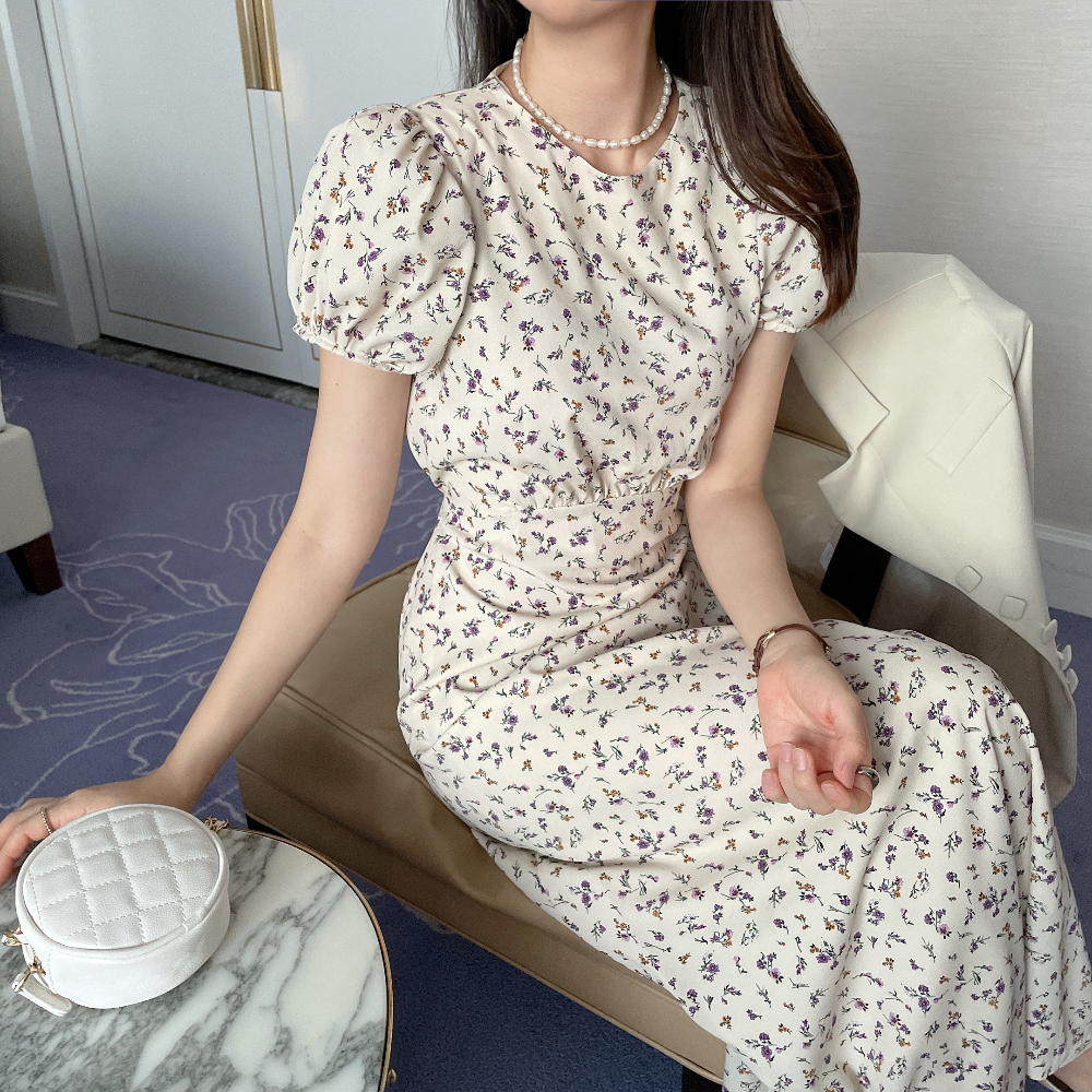 DABUWAWA キュート 花柄バブスリープ ショートワンピース ドレス ショートパフスリーブ花柄ワンピース | レディースファッション