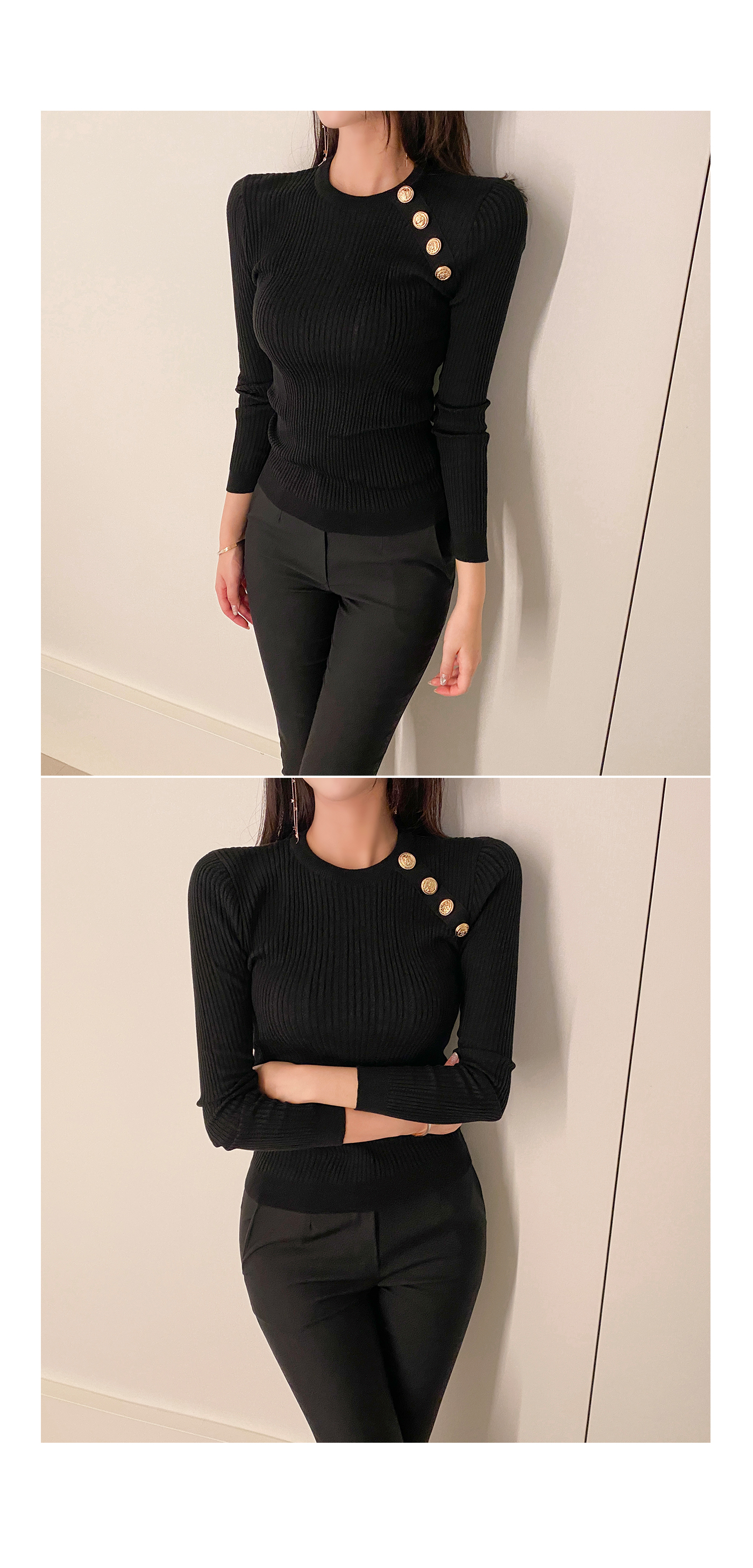 TO BE CHIC42ブラック スリムフィット パンツ パールボタン付き P-DMAX Wool blend pants with D buckle waistband｜ブラック