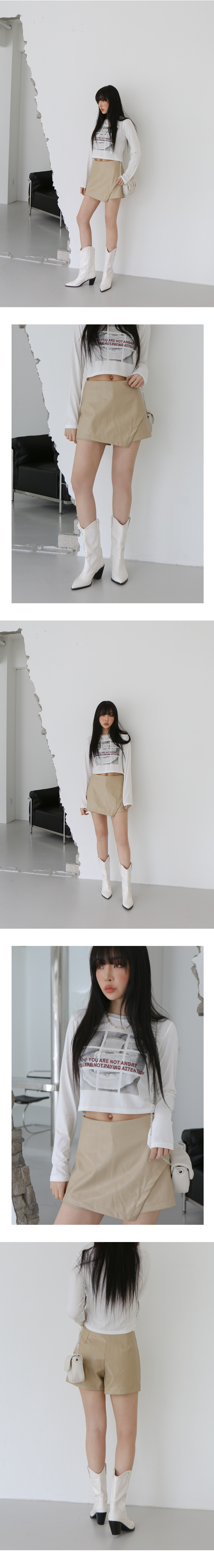レザー調アシメヘムショートパンツ | レディースファッション