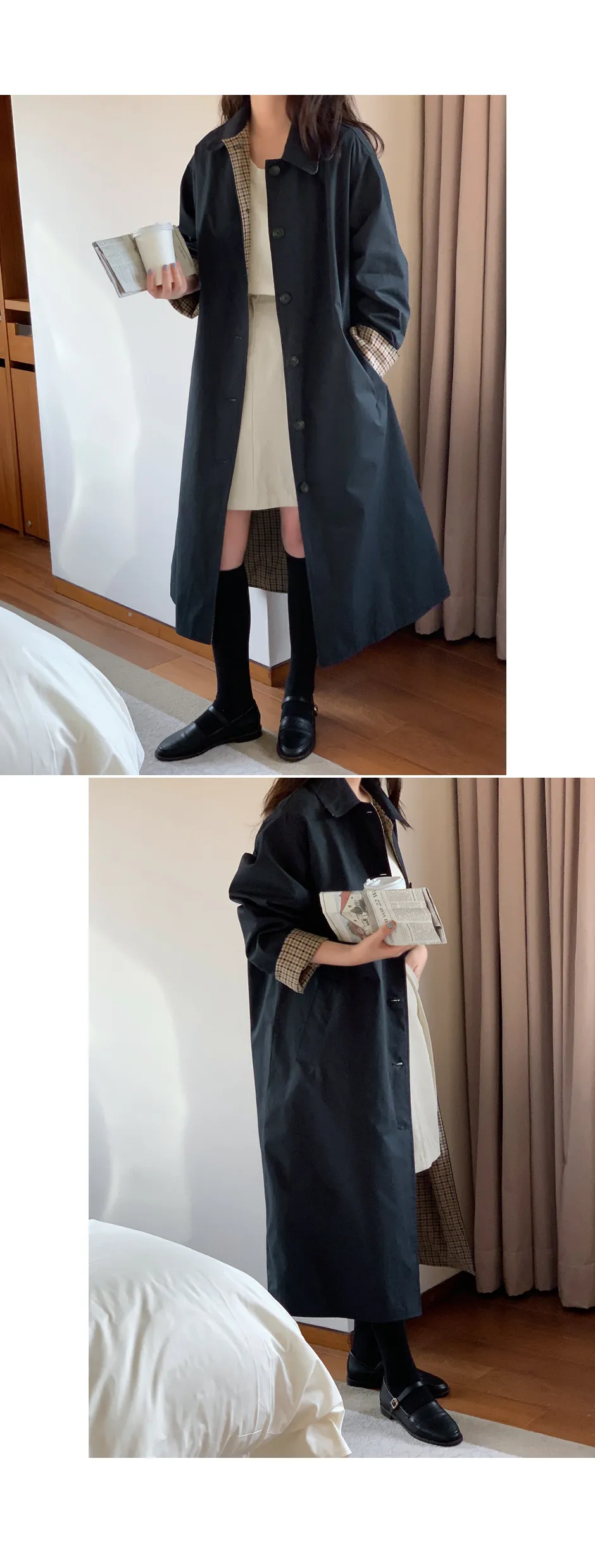 チェック柄裏地ロングコート | レディースファッション通販 - DHOLIC