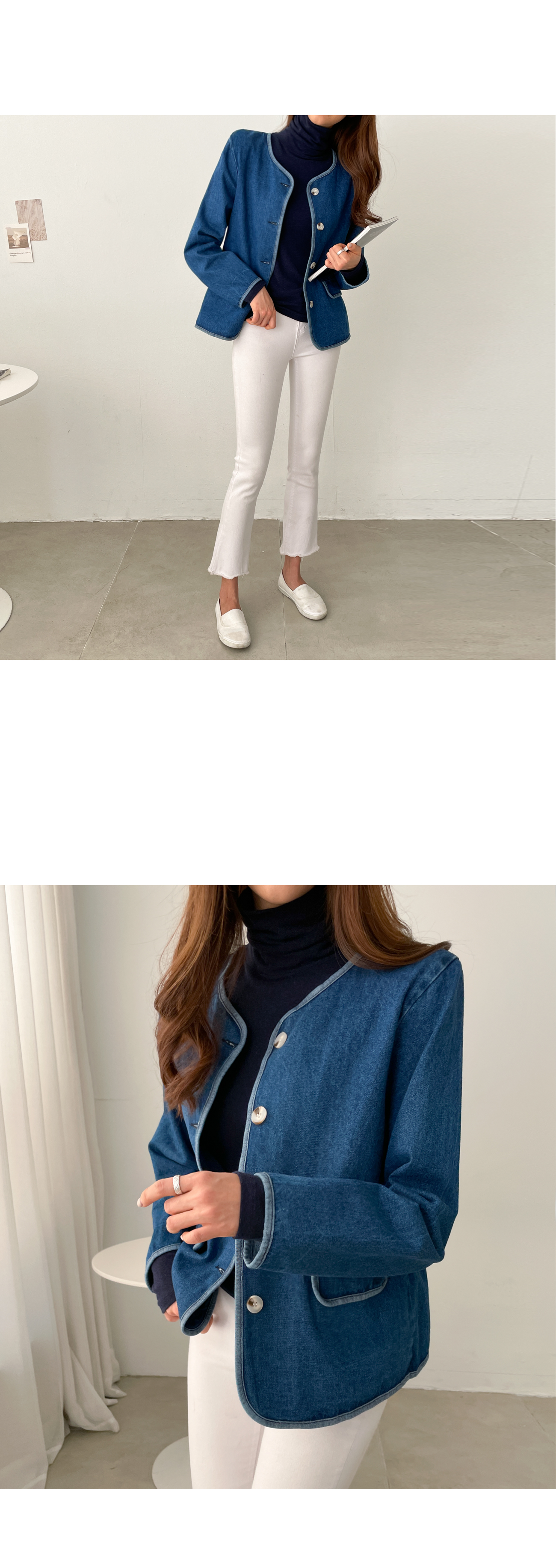 ノーカラーデニムジャケット | レディースファッション通販 - DHOLIC