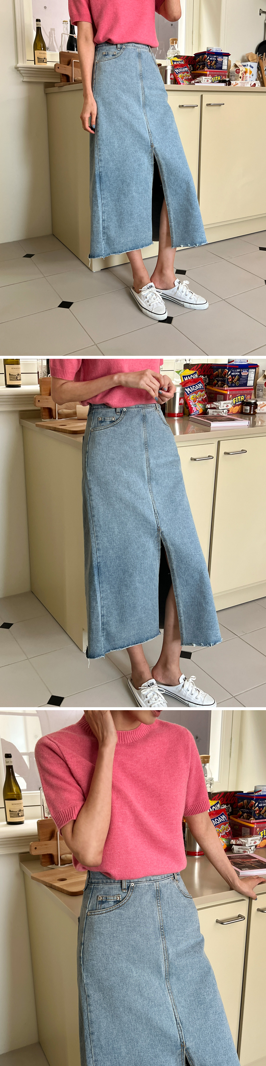 カットヘムデニムロングスカート | レディースファッション通販