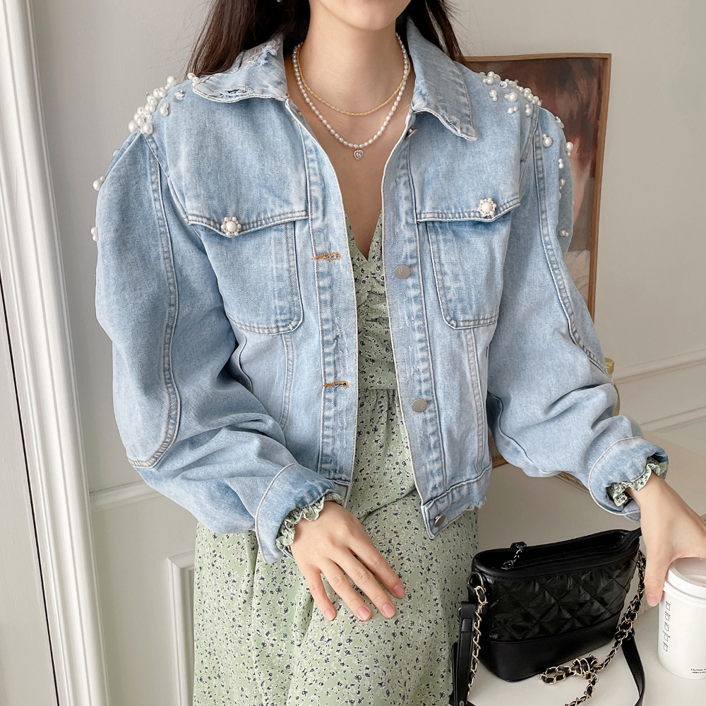 フェイクパールデニムジャケット | レディースファッション通販 - DHOLIC